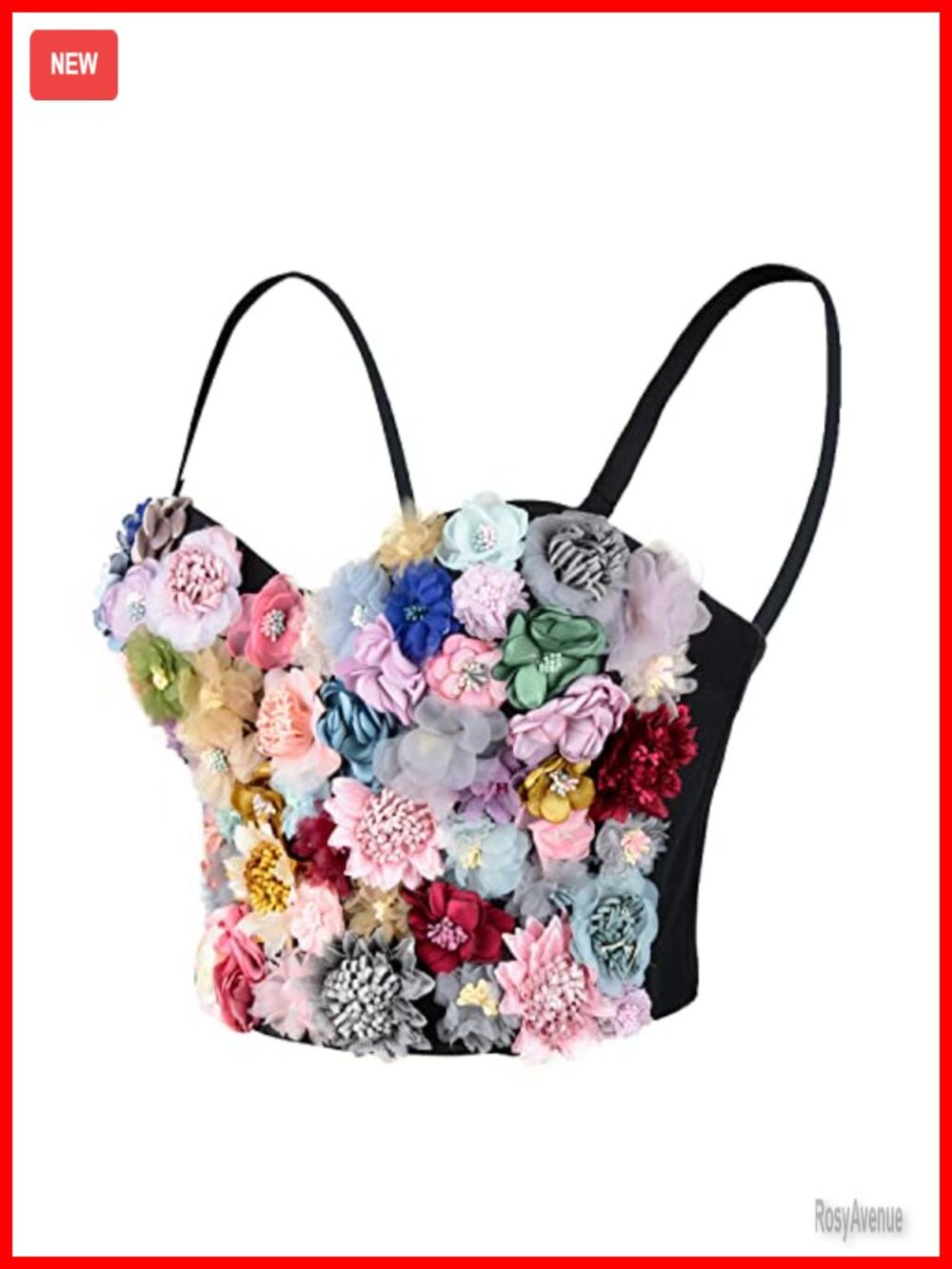 ELLACCI 3D Floral Bustier Crop Top Club Party Bra Top Handcrafted